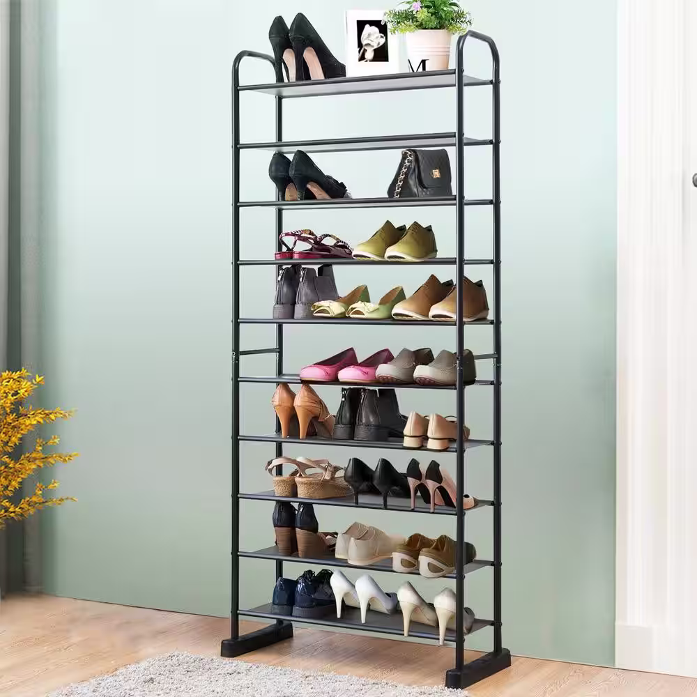 Boyel Living 60 H 30-Pair 10-Tier Black Metal Shoe Rack