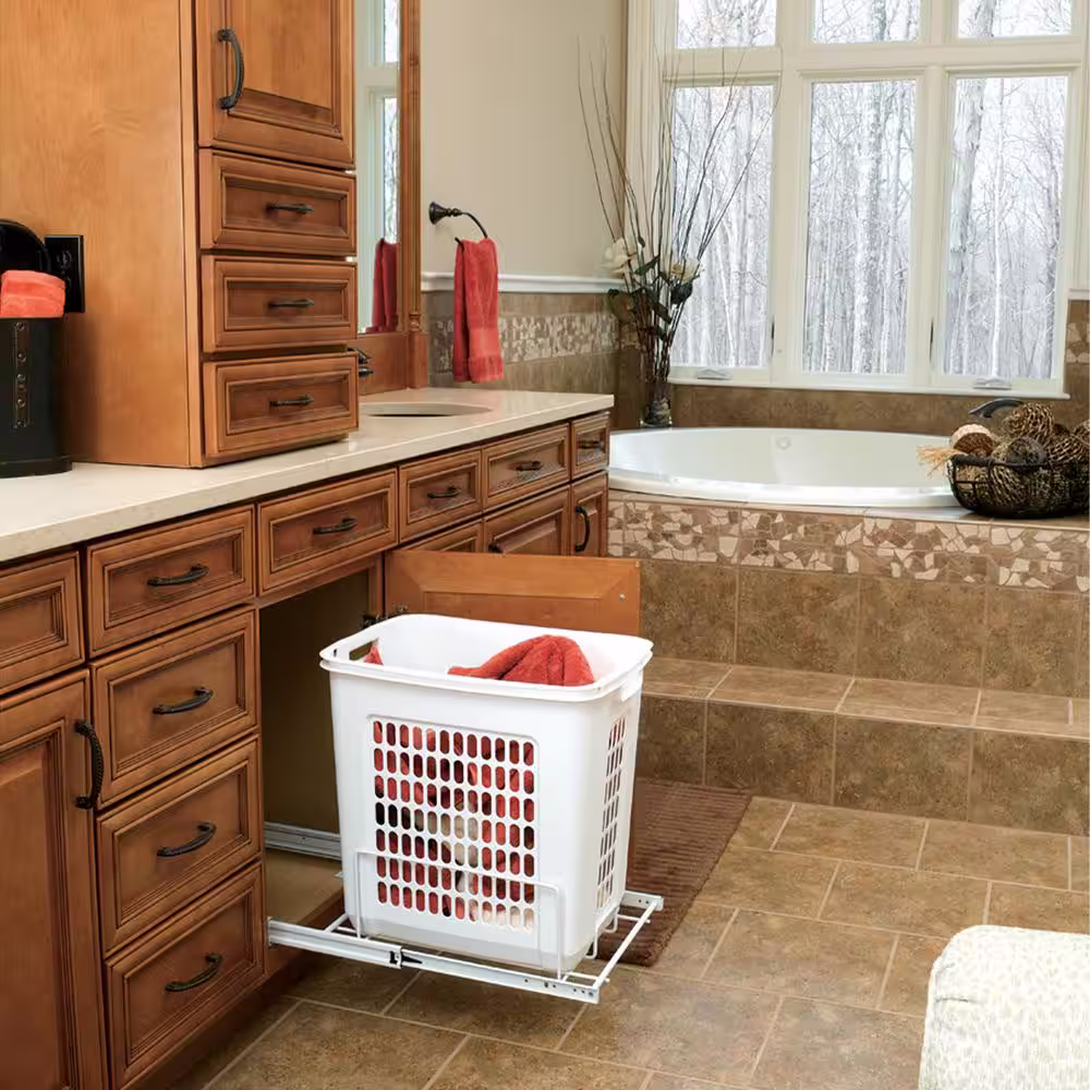 Rev-A-Shelf 19.25 in. H x 14.25 in. W x 20 in. D Deep White Polymer Pull-Out Hamper with Full-Extension Slides