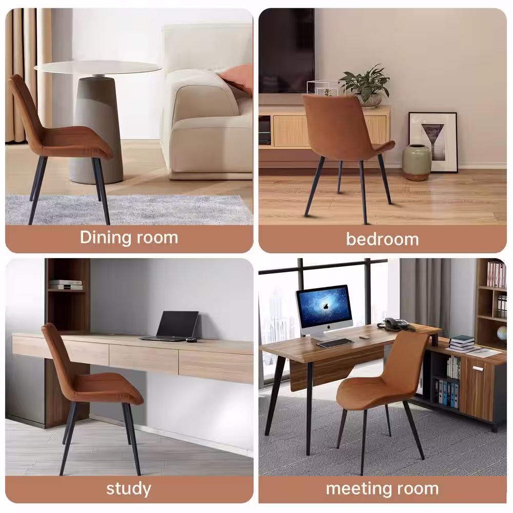 None Brown Faux Leather Upholstered Modern Style Dining Chair with Carbon Steel Legs (Set of 2)