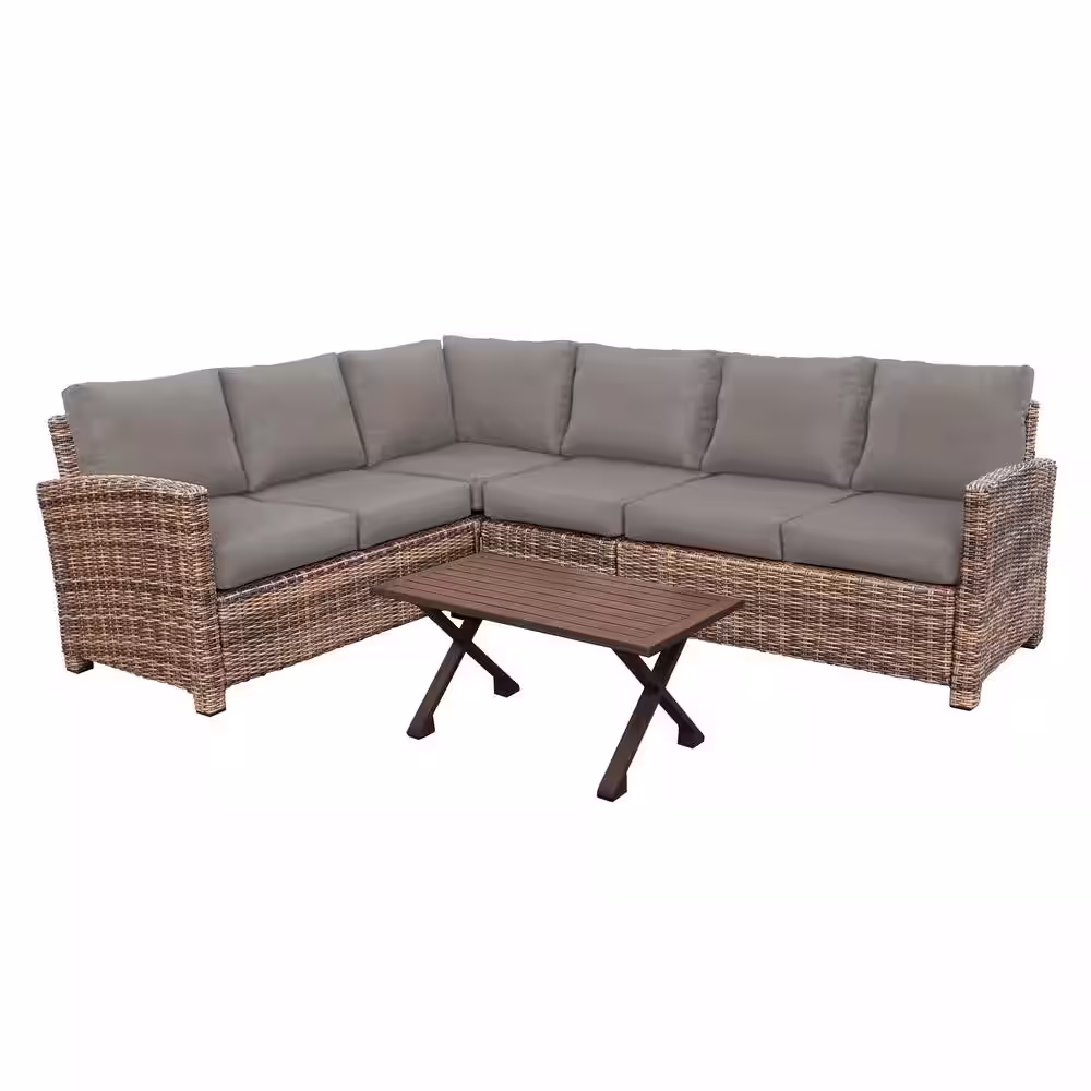 Leisure Made Dalton 5-Piece Wicker Sectional Seating Set with Gray Polyester Cushions