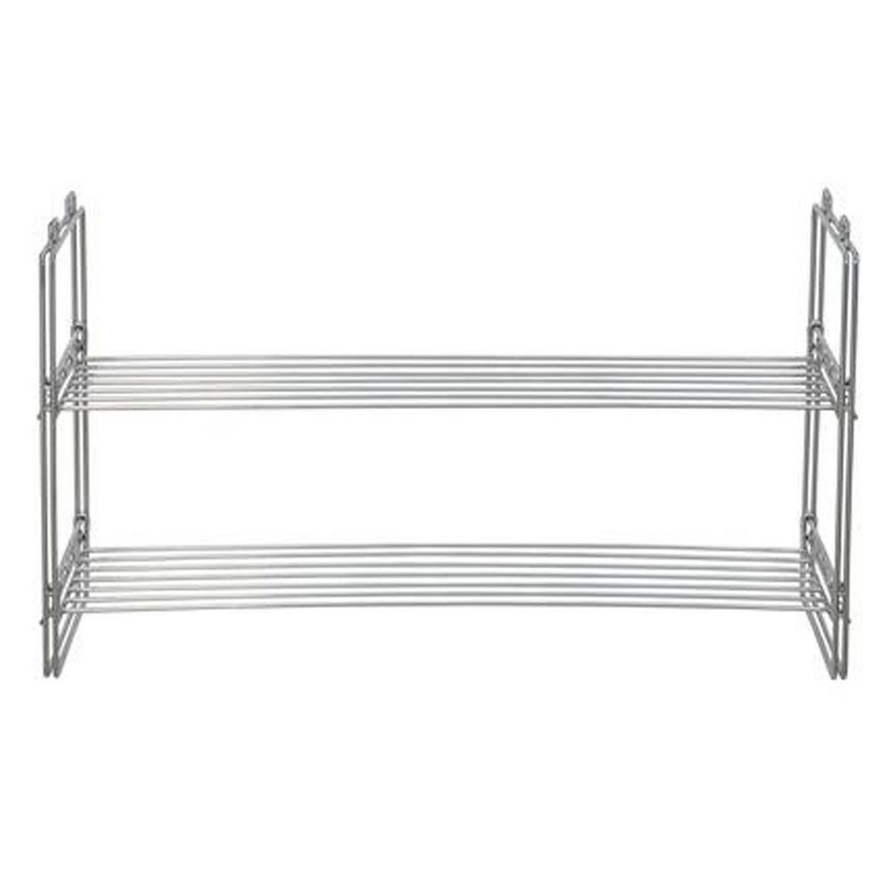 HOUSEHOLD ESSENTIALS 16.5 H 6-Pair 2-Tier Chrome Metal Shoe Rack
