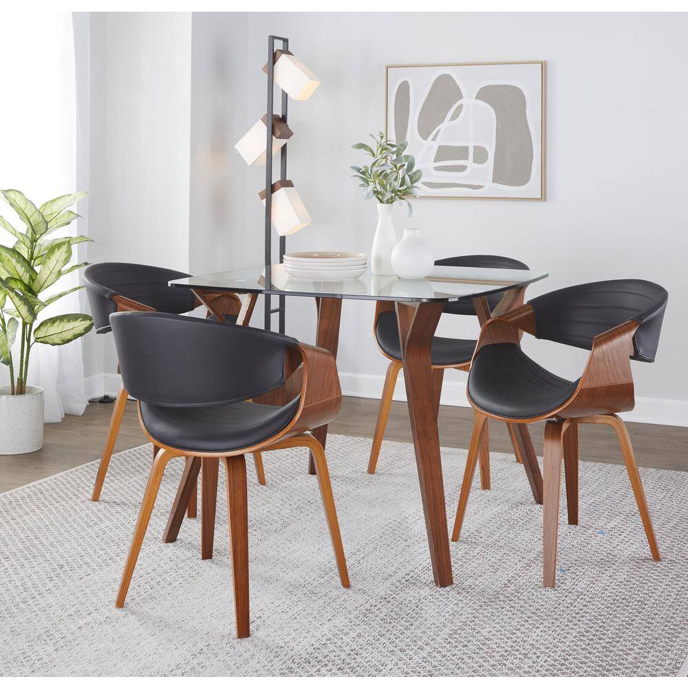 Lumisource Symphony Mid-Century Walnut and Black Modern Dining/Accent Chair with Faux Leather