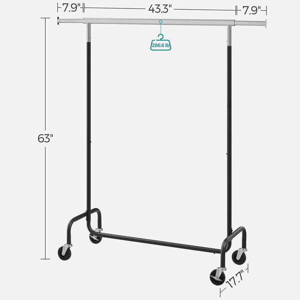 None Black Steel Extendable Garment Clothes Rack with Wheels 43 in. W x 63 in. H