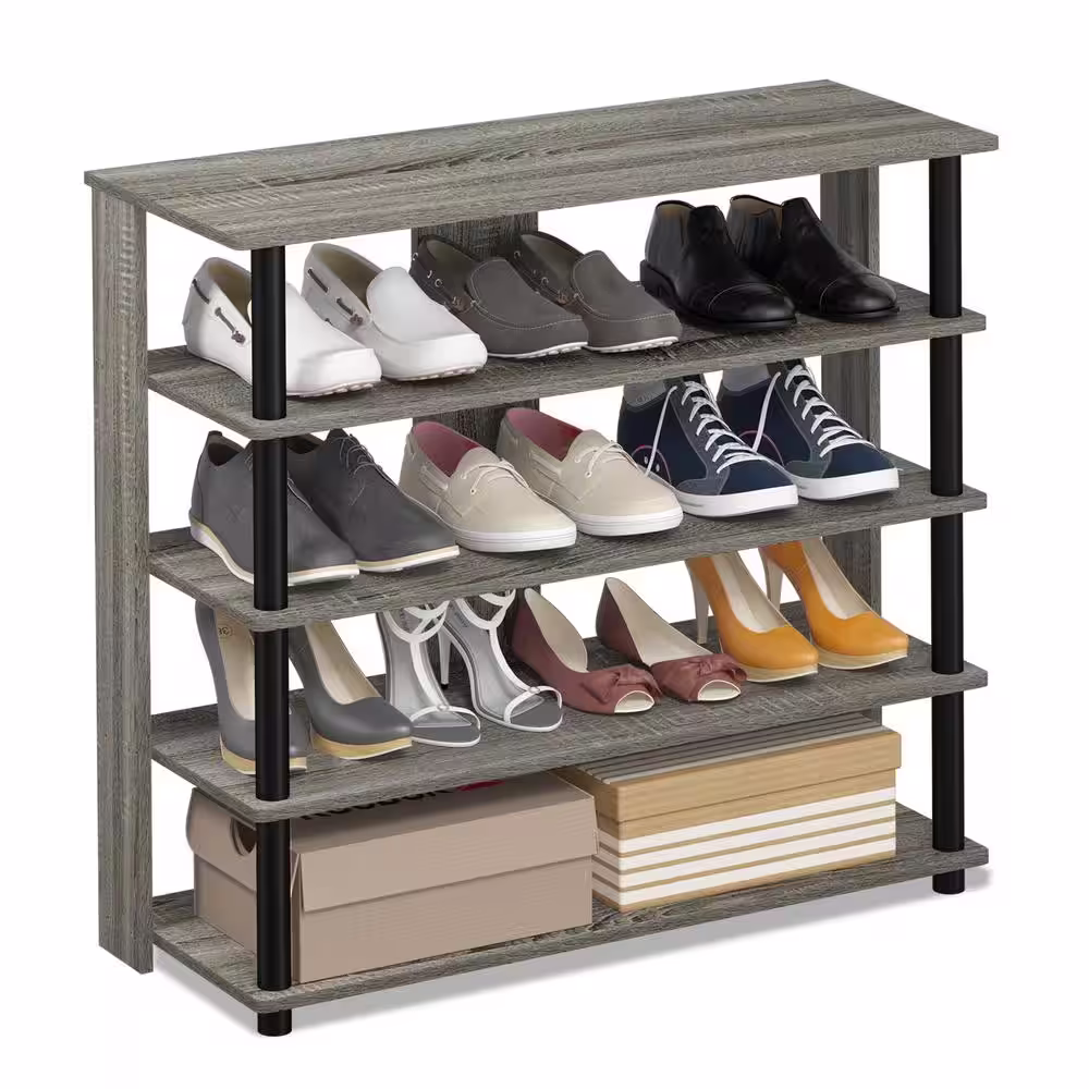 Furinno 29.5 H 12-Pair 4-Tier Gray Wood Shoe Rack