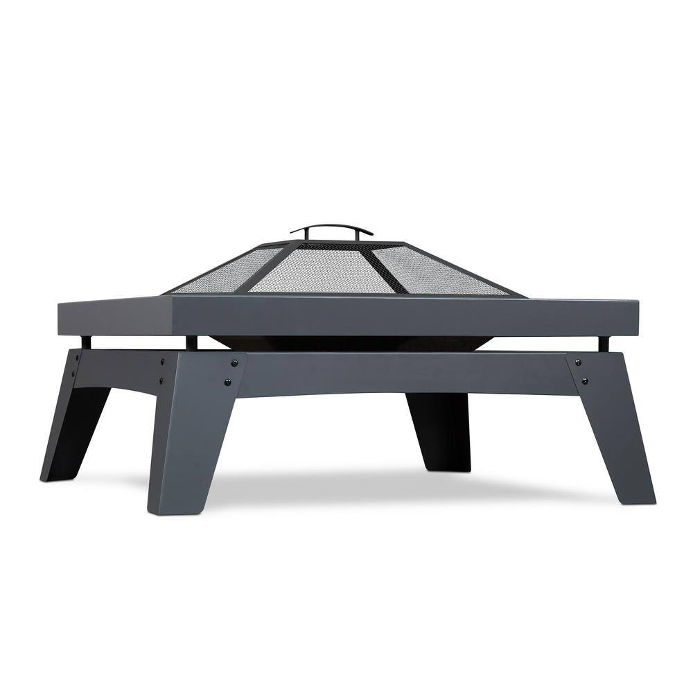 Real Flame Breton 37 in. x 20 in. Square Steel Wood-Burning Fire Pit in Gray with Spark Screen and Protective Cover