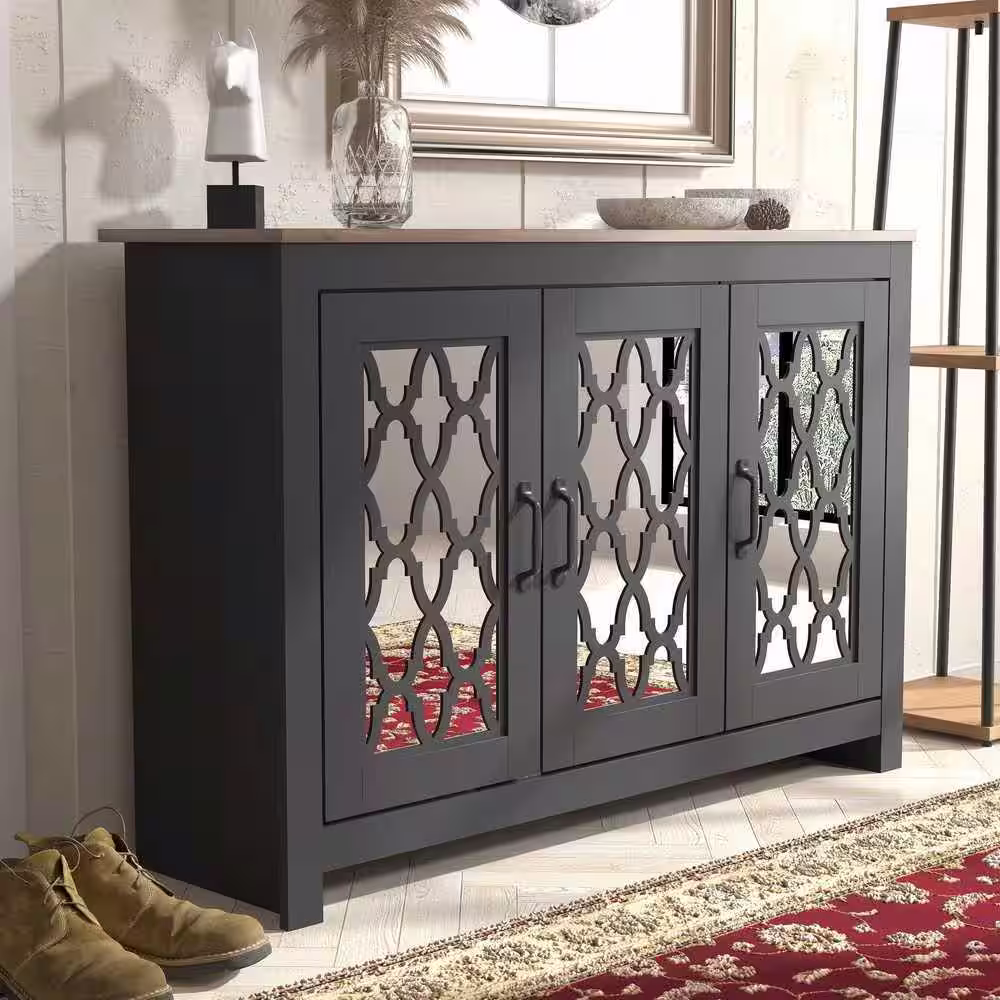 GALANO Heron 30 in. H X 44.4 in. W Black with Knotty Oak 3 Door Shoe Storage Cabinet