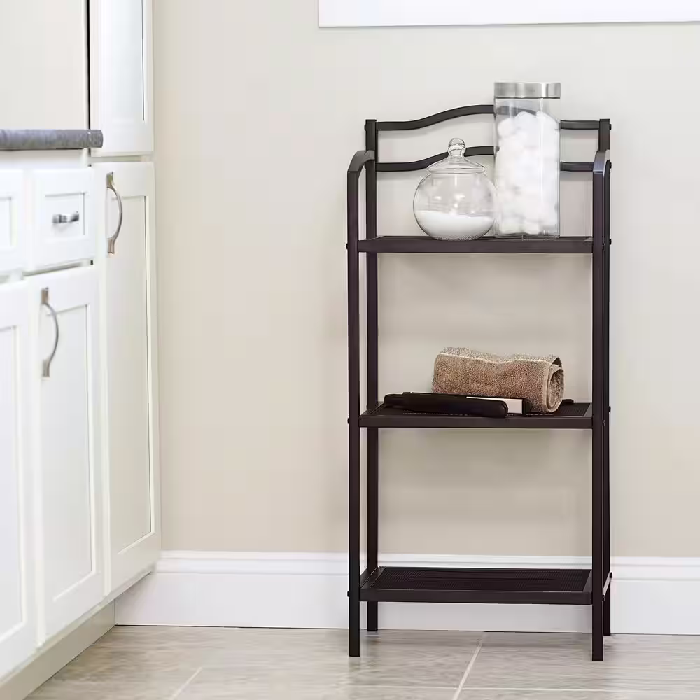 HOUSEHOLD ESSENTIALS Espresso Free-Standing 3-Tier Metal Shelving Unit (17 in. W x 35 in. H x 10.5 in. D)
