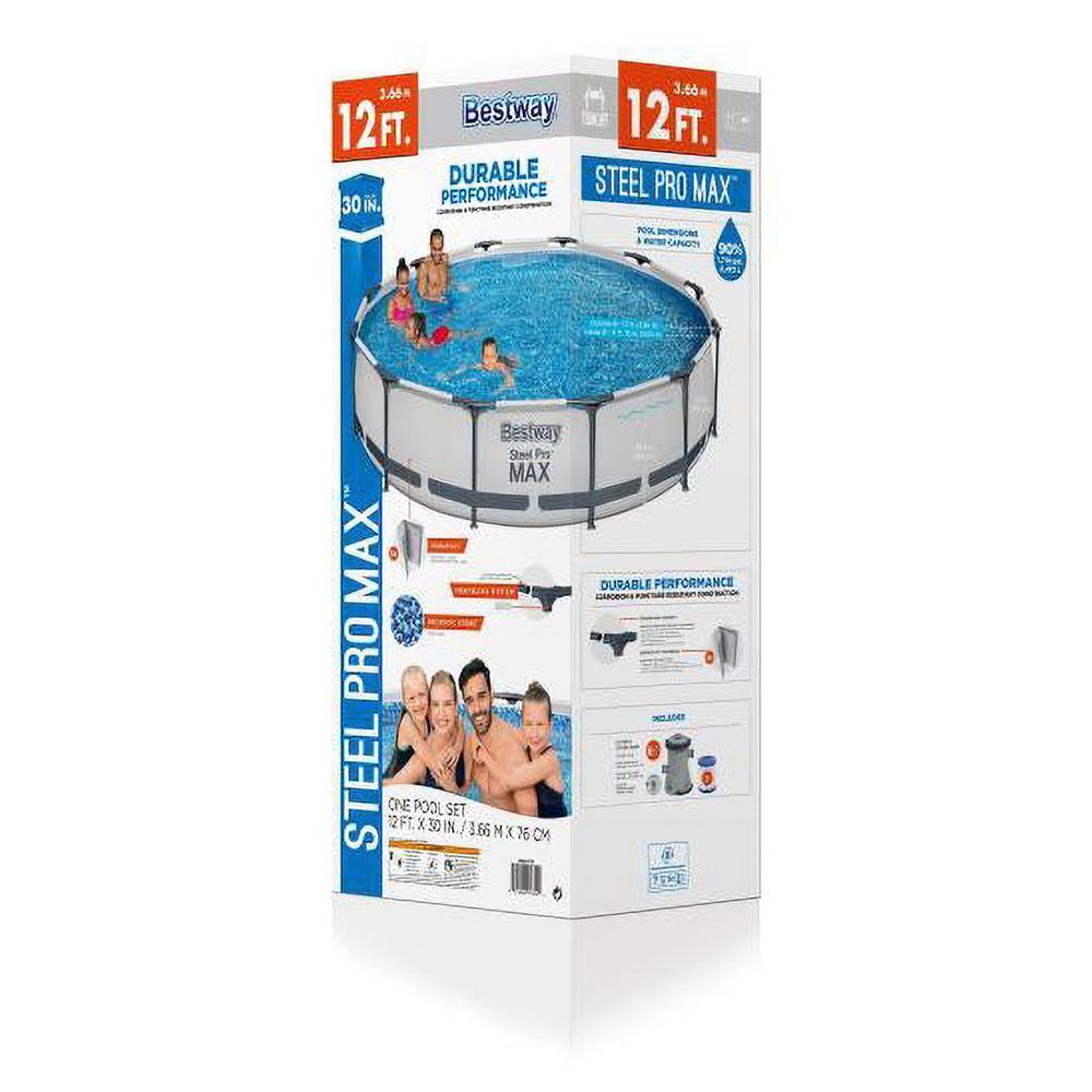 Bestway Steel Pro Max 12 ft. x 30 in. Frame Round Above Ground Swimming Pool w/Pump