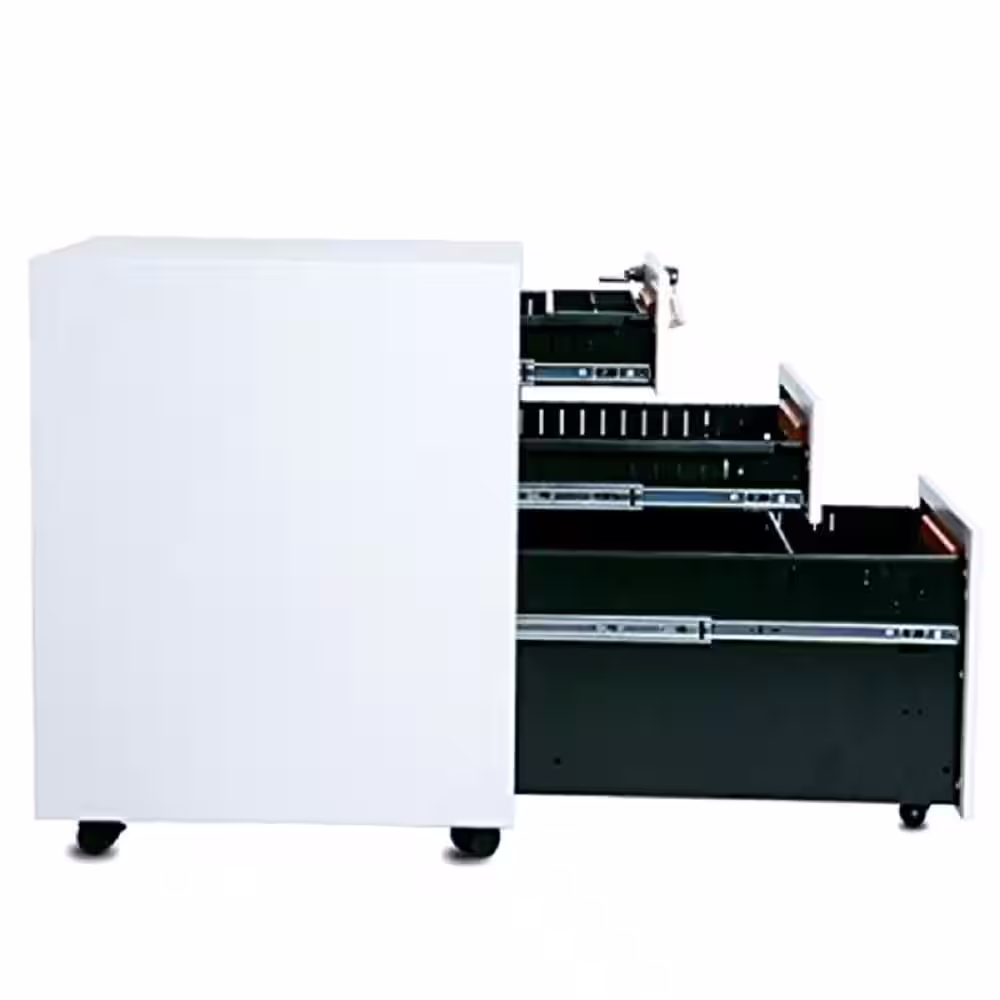 None 3-Drawer White Mobile File Cabinet