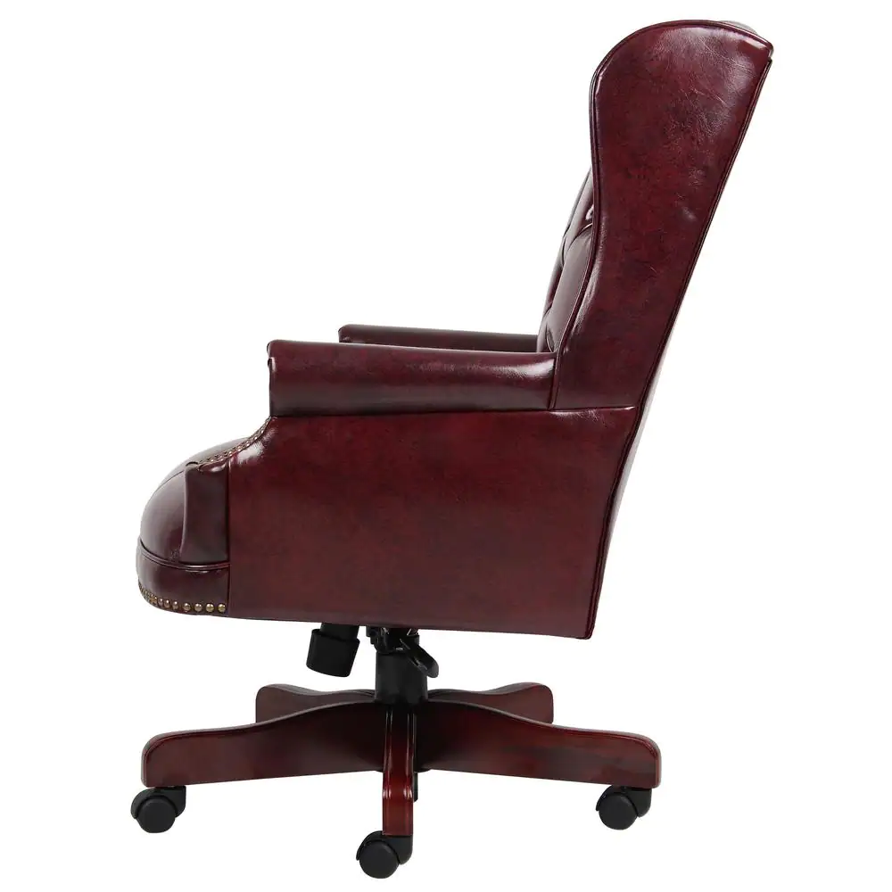 BOSS Office Products BOSS Office Back Burgundy High Vinyl Wing Back Button Tufted Traditional Executive Chair