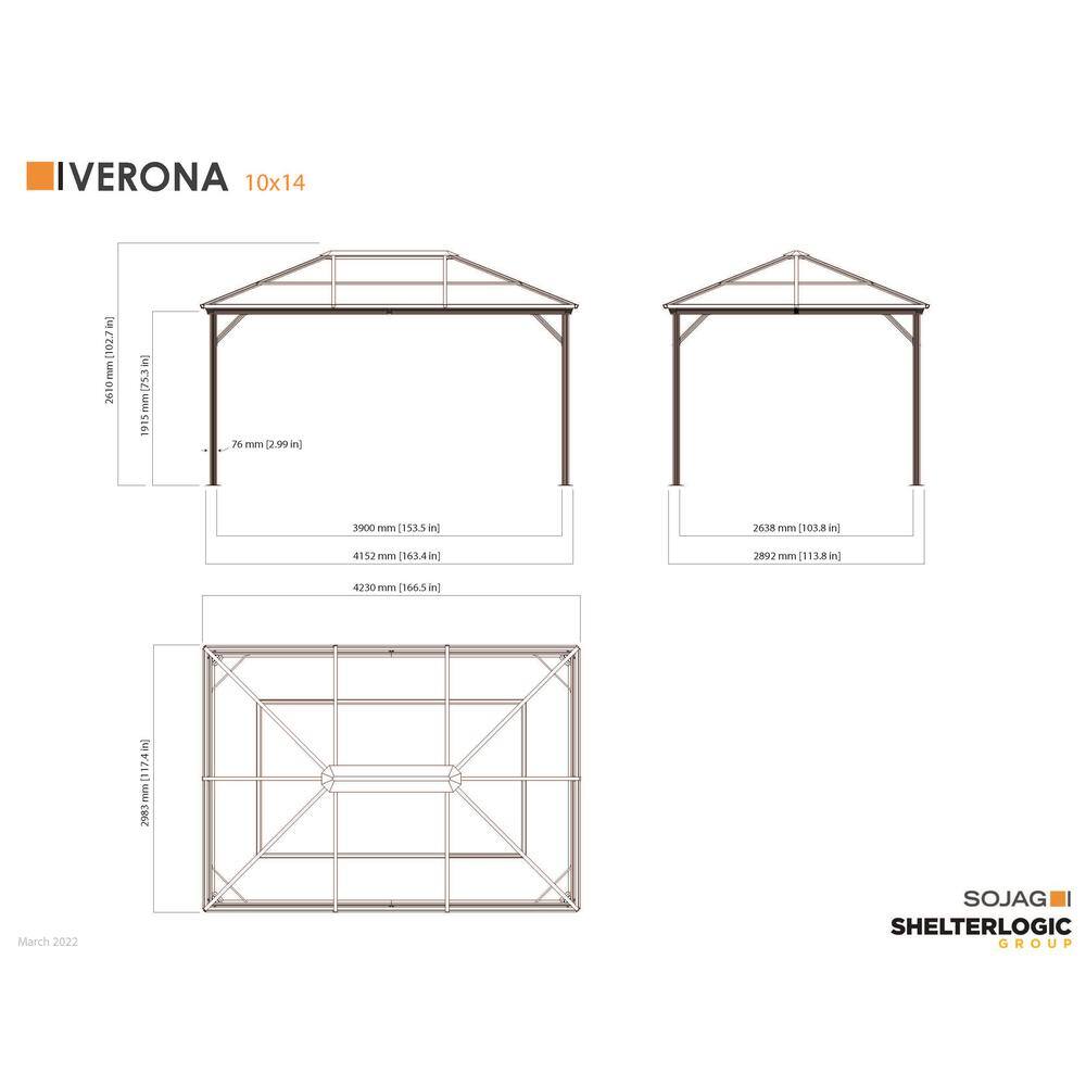 Sojag Verona 10 ft. x 14 ft. Charcoal Rustproof Aluminum Framed Gazebo