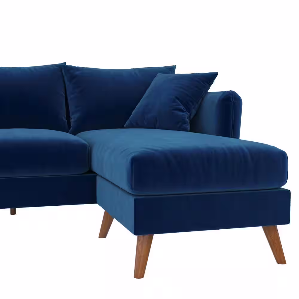 Novogratz Magnolia 84 in. Rounded Arm 1-Piece Velvet L Shaped Reversible Sectional Sofa in Blue w/Pocket Coils and Pillows
