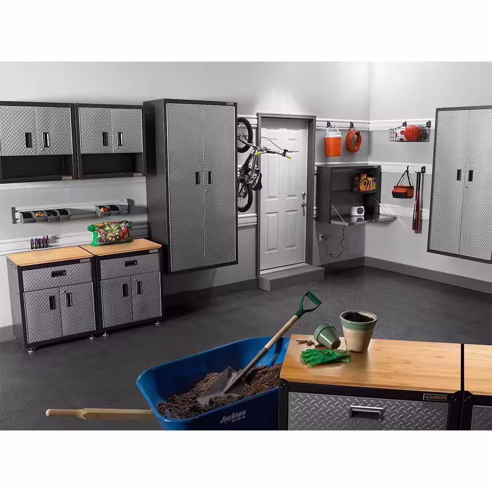 Gladiator Steel 2-Shelf Wall Mounted Garage Cabinet in Silver Tread (28 in W x 28 in H x 12 in D)