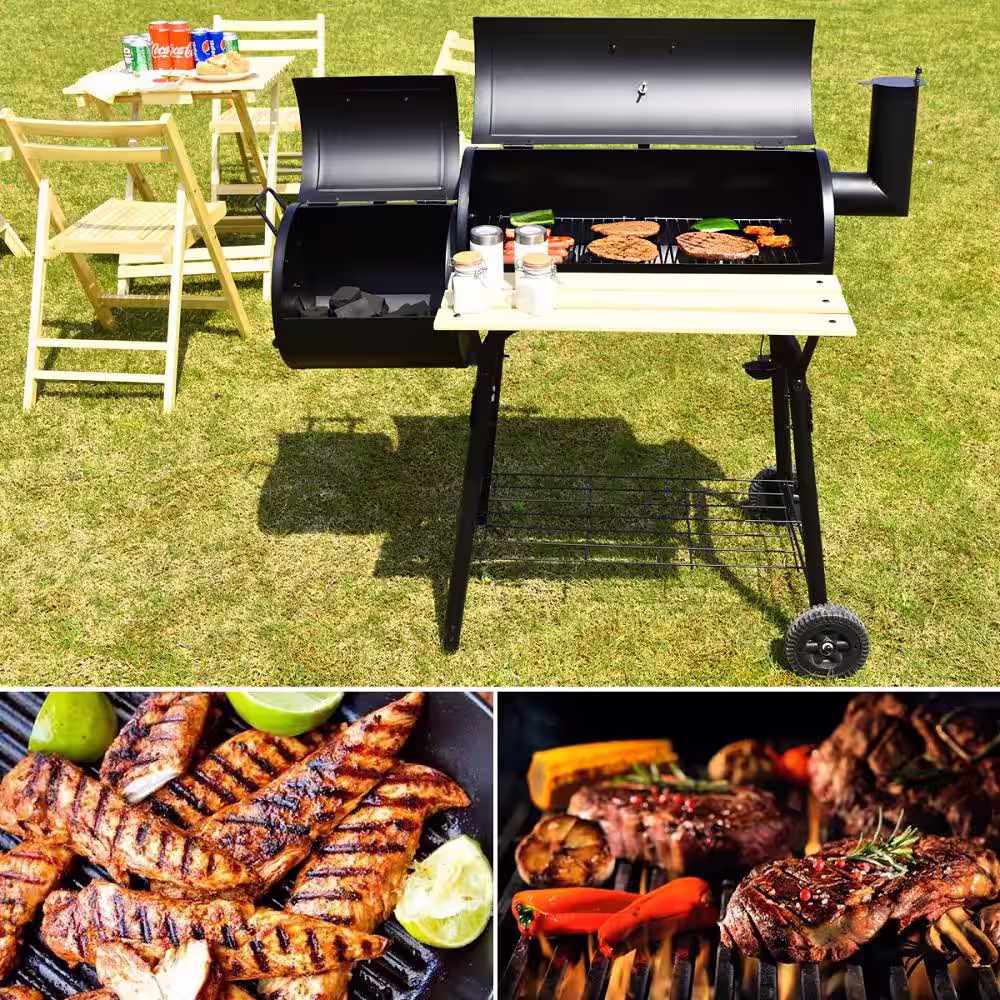 Costway Outdoor BBQ Grill Charcoal Barbecue Pit Patio Backyard Meat Cooker Smoker in Black