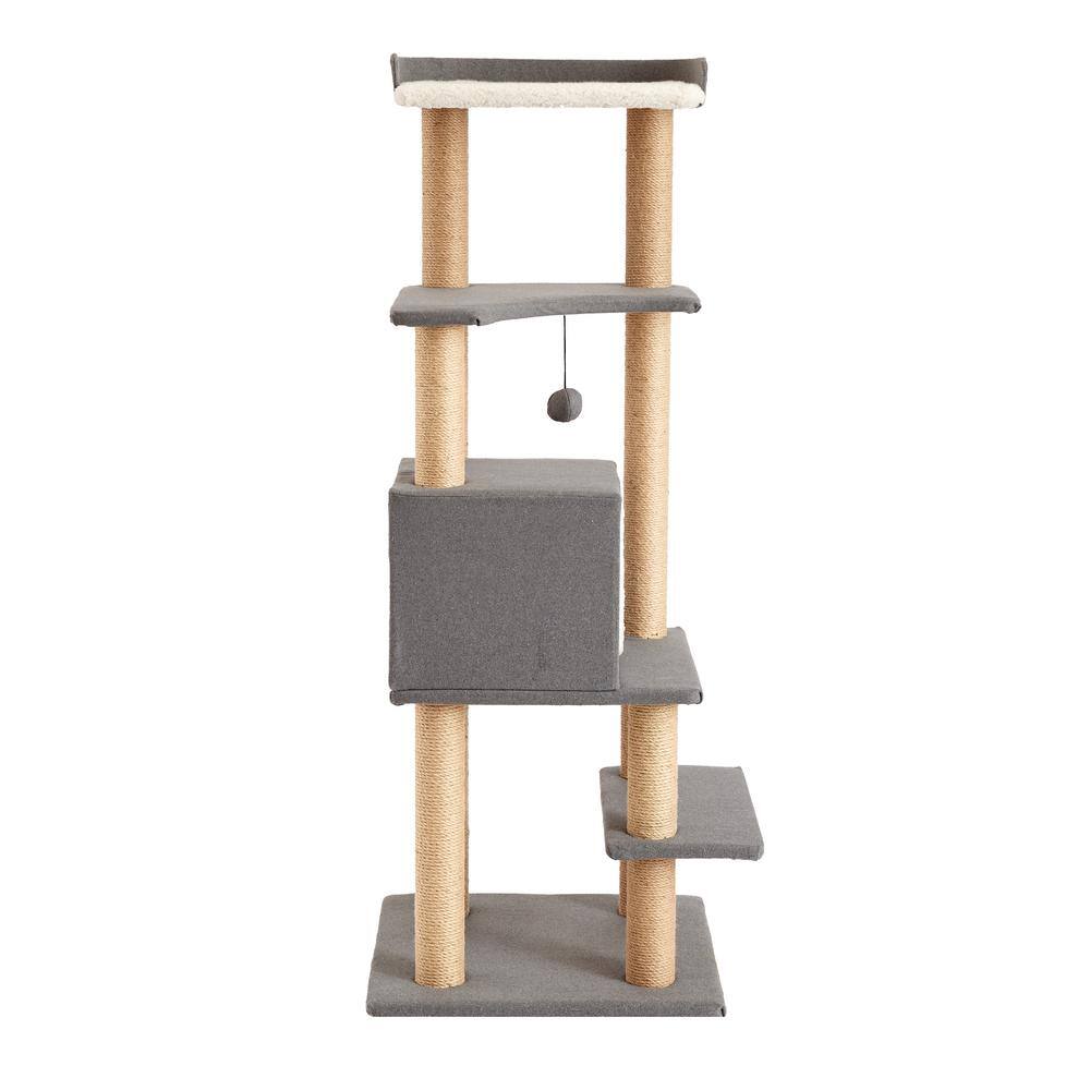 None 51.2 in. Sequoia Gray Felt Cat Tree and Condo