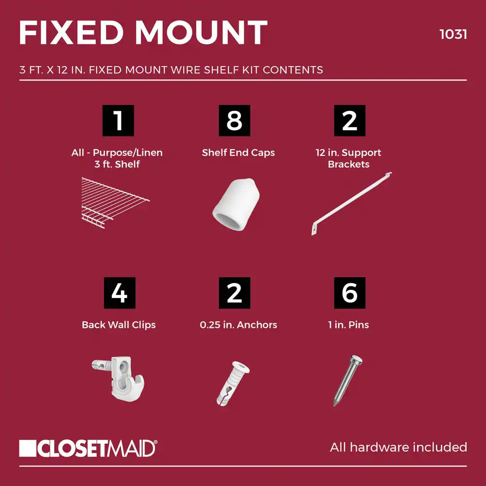 ClosetMaid 36 in. W x 12 in. D White Steel Wire Closet Shelf