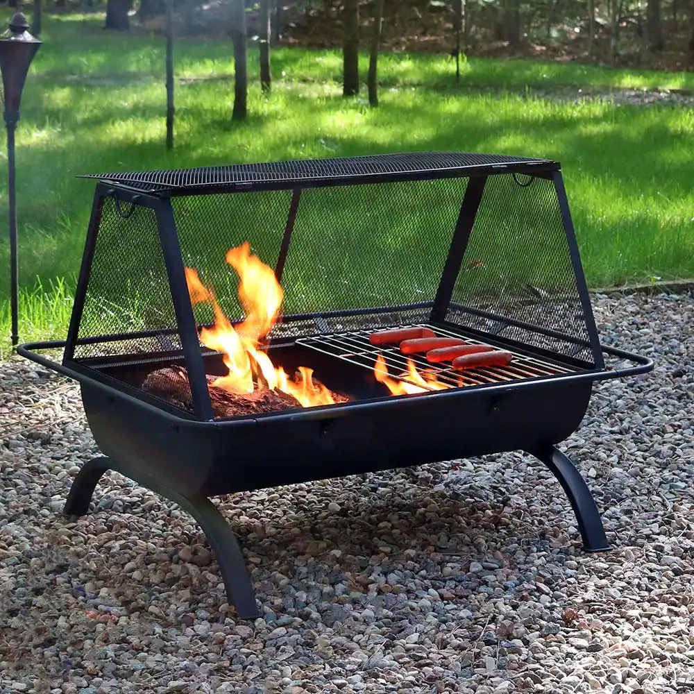 Sunnydaze Decor Northland 36 in. x 27 in. Rectangle Steel Wood Burning Fire Pit with Cooking Grill