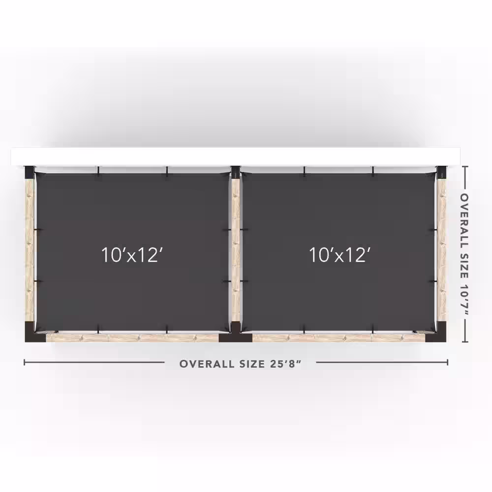 TOJA GRID 10 ft. L x 24 ft. W Double Wall Mount Pergola Kit with 2 Crimson Shade Sails, 6x6 Wood