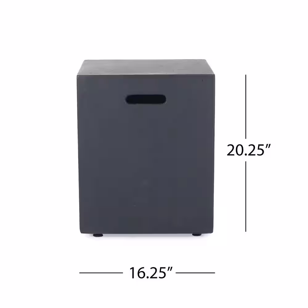 Noble House Flint Dark Gray Rectangular Stone Fire Pit Table with Tank Holder