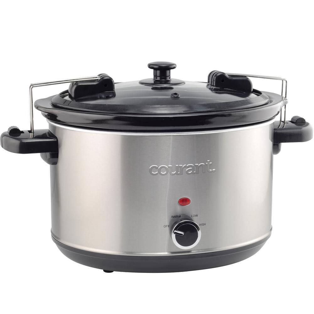 Courant 6-qt. Slow Cooker with Locking Lid, Warm Settings, Stainproof Stoneware Pots, Stainless Steel