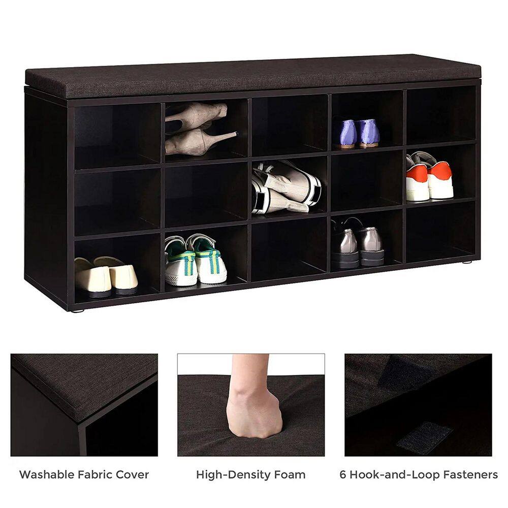 None 18.9 in. H 15-Pair 4-Tier Brown Wood Shoe Rack