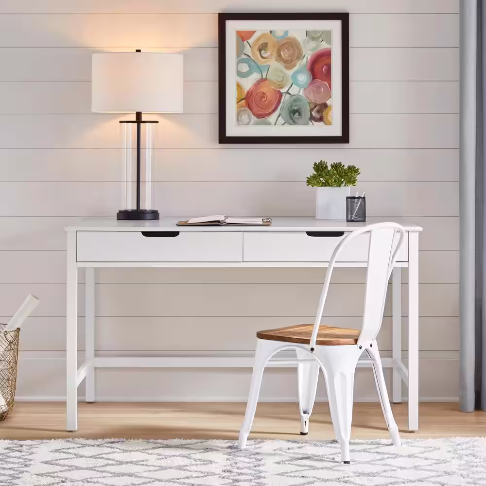 StyleWell Craft 54 in. White Writing Desk with 2-Drawers