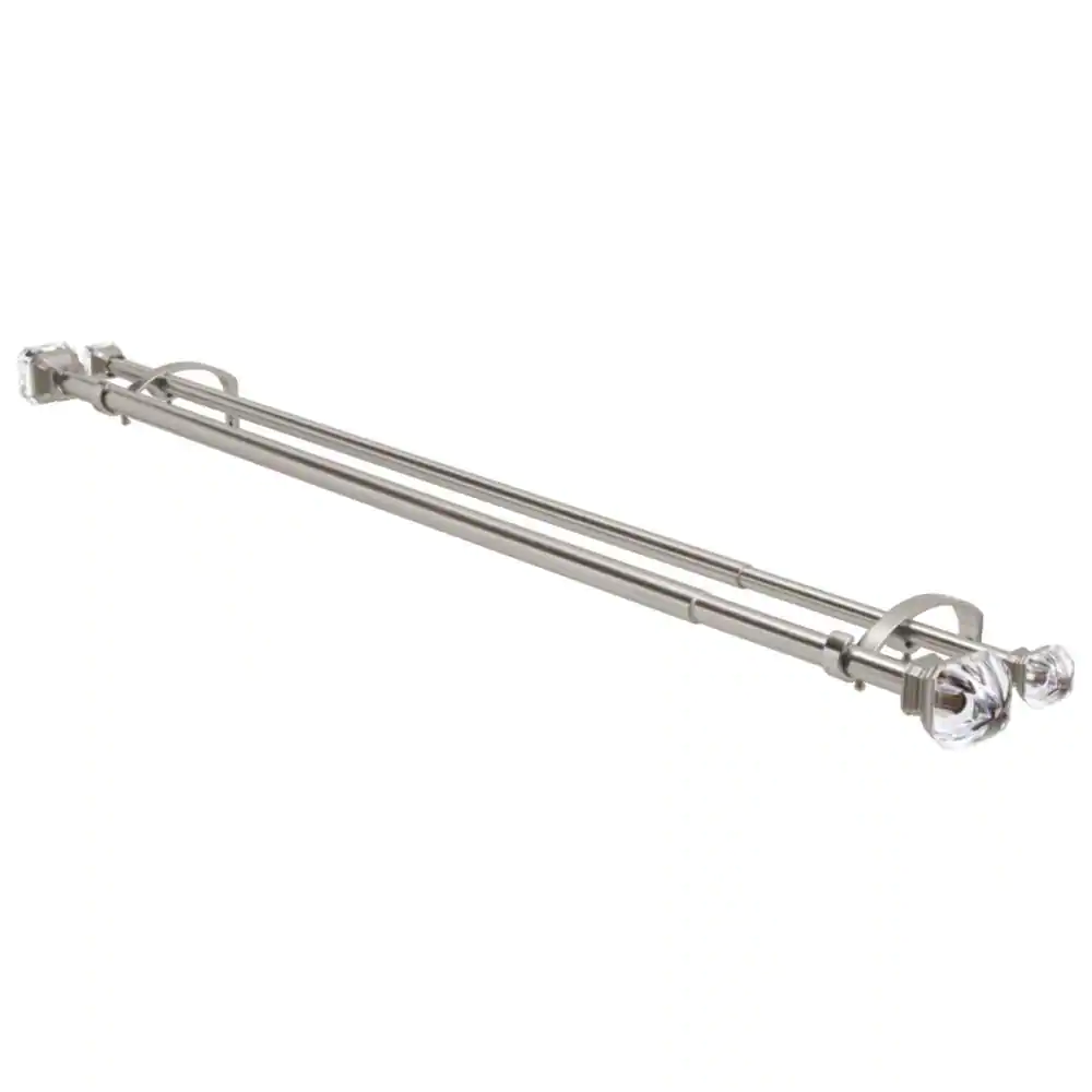 None 36 in. - 72 in. Telescoping 1 in. Double Curtin Rod Kit in Brushed Nickel with Crystal Square Finials