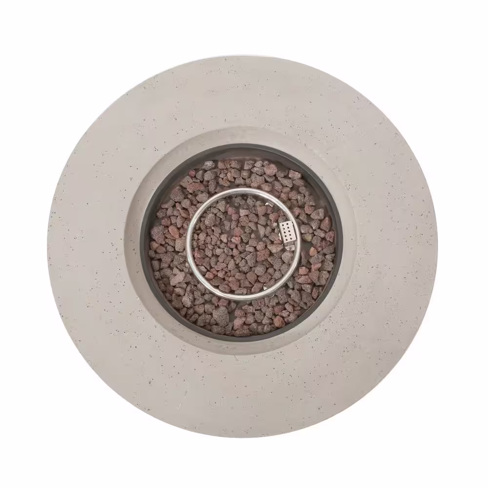 Noble House Aidan 39 in. x 11.47 in. Round MGO Gas Fire Pit Table in Light Grey 50,000 BTU with Tank Holder