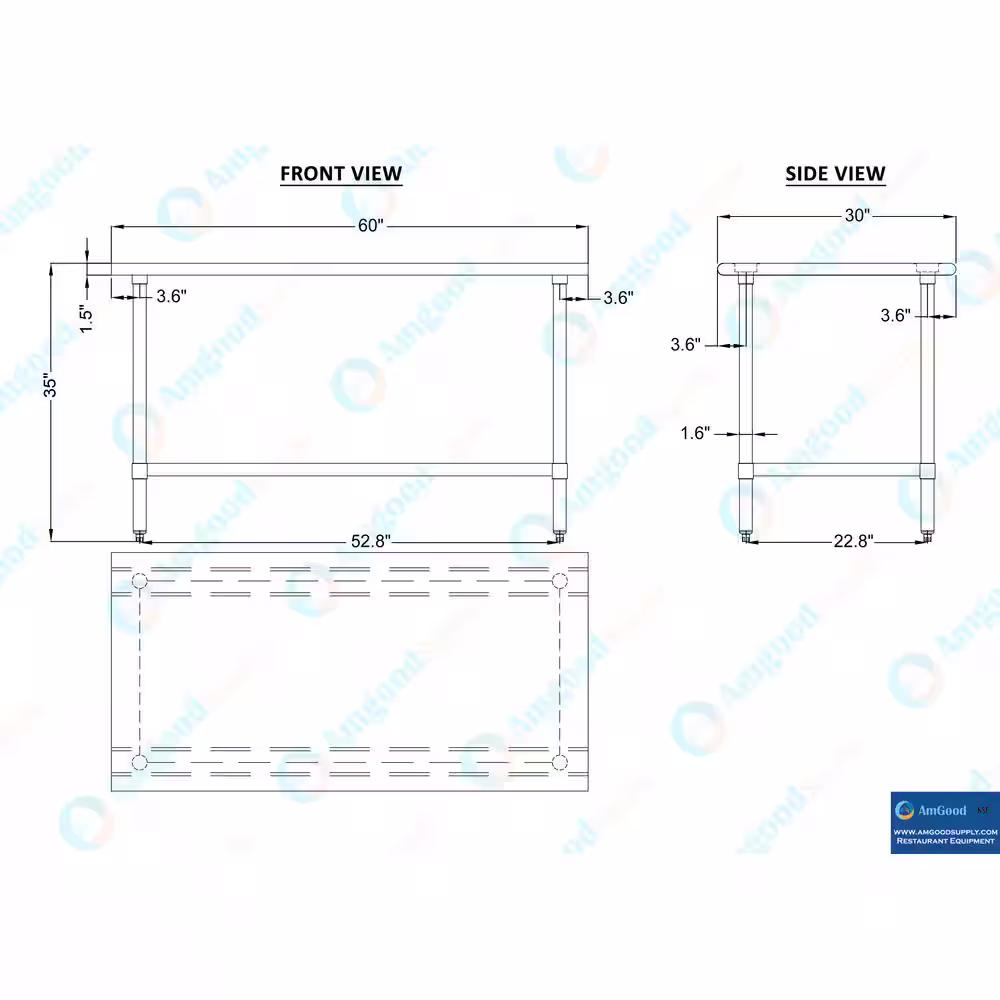 AMGOOD 30 in. x 60 in. Stainless Steel Kitchen Utility Table with Adjustable Bottom Shelf
