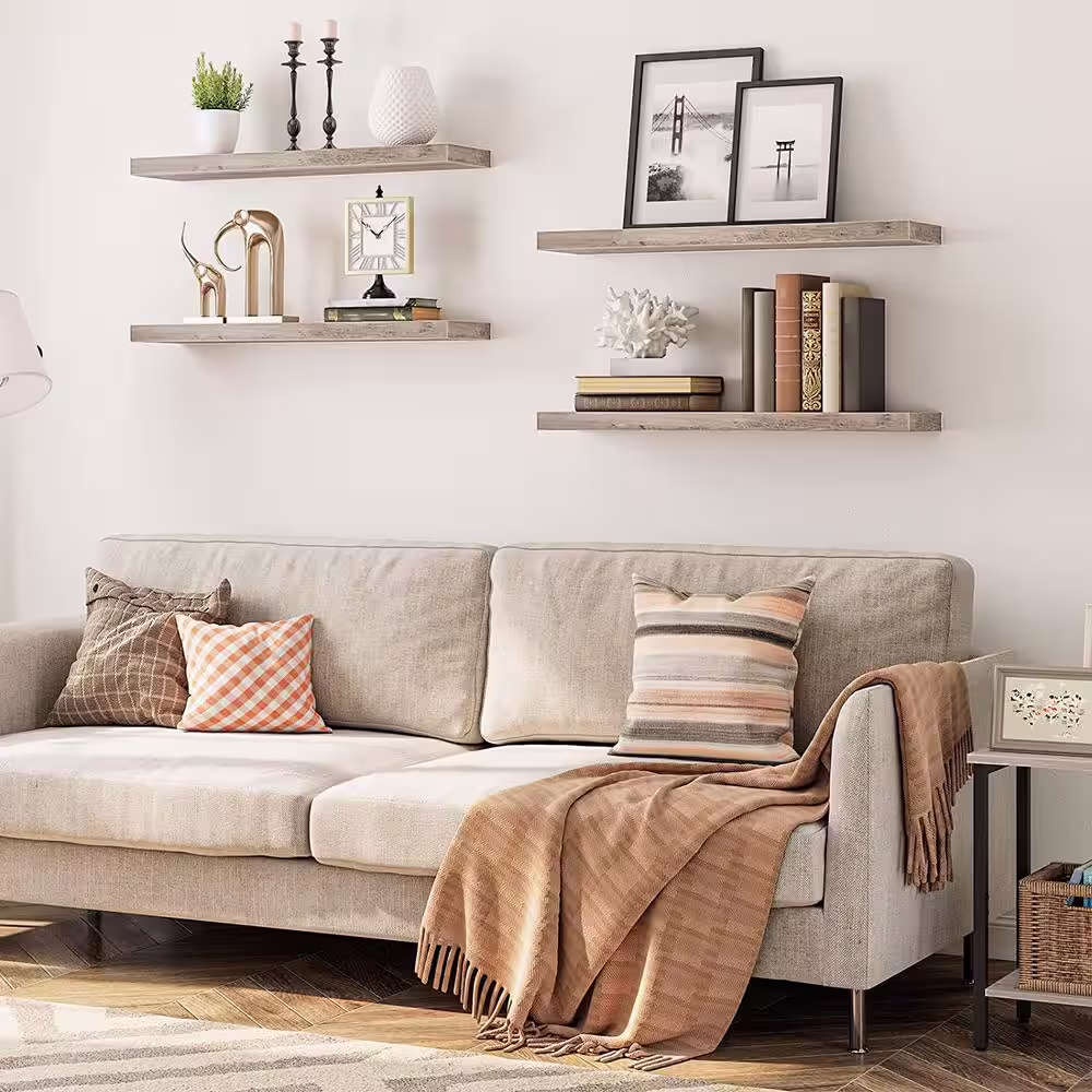 None 31.5 in. W x 7.9 in. D Greige Wood Composite Decorative Wall Shelf, Floating Shelves