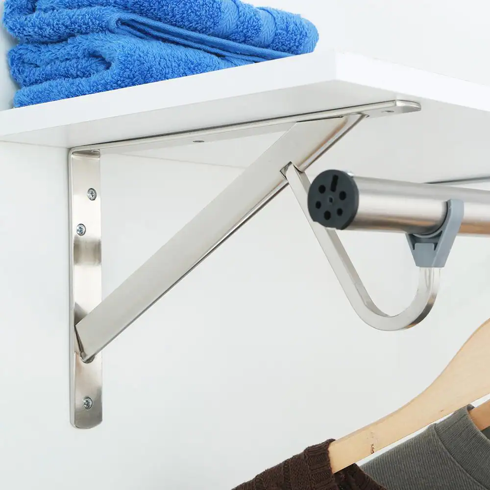 Everbilt 8 in. x 12.4 in. x 1.05 in. Brushed Nickel Heavy Duty Shelf and Rod Bracket
