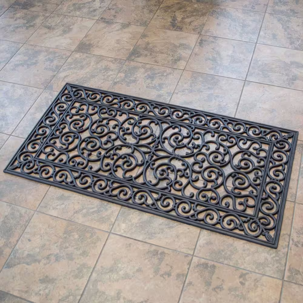 AmeriHome 24 in. x 48 in. Decorative Scrollwork Indoor/Outdoor Entryway Rubber Door Mat