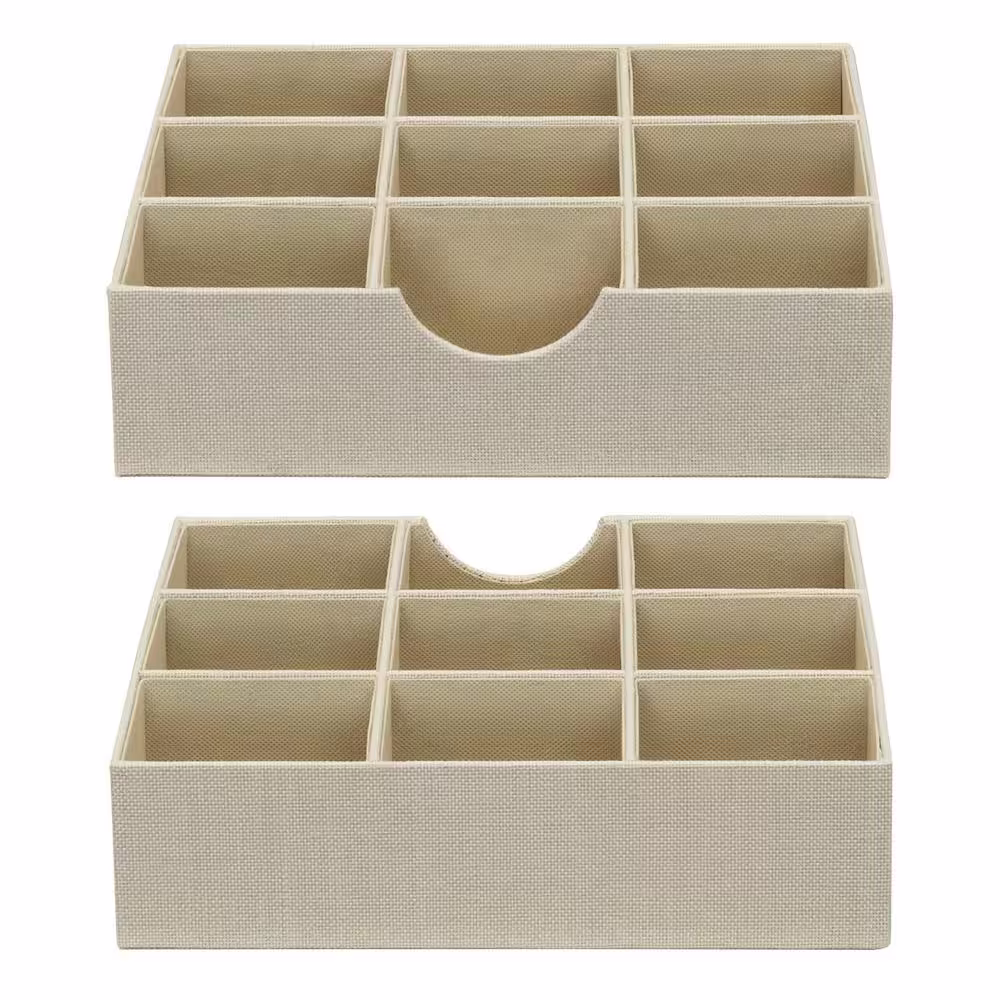 HOUSEHOLD ESSENTIALS 9 Section Hard-Sided Trays, 2-Piece Set, Cream Linen