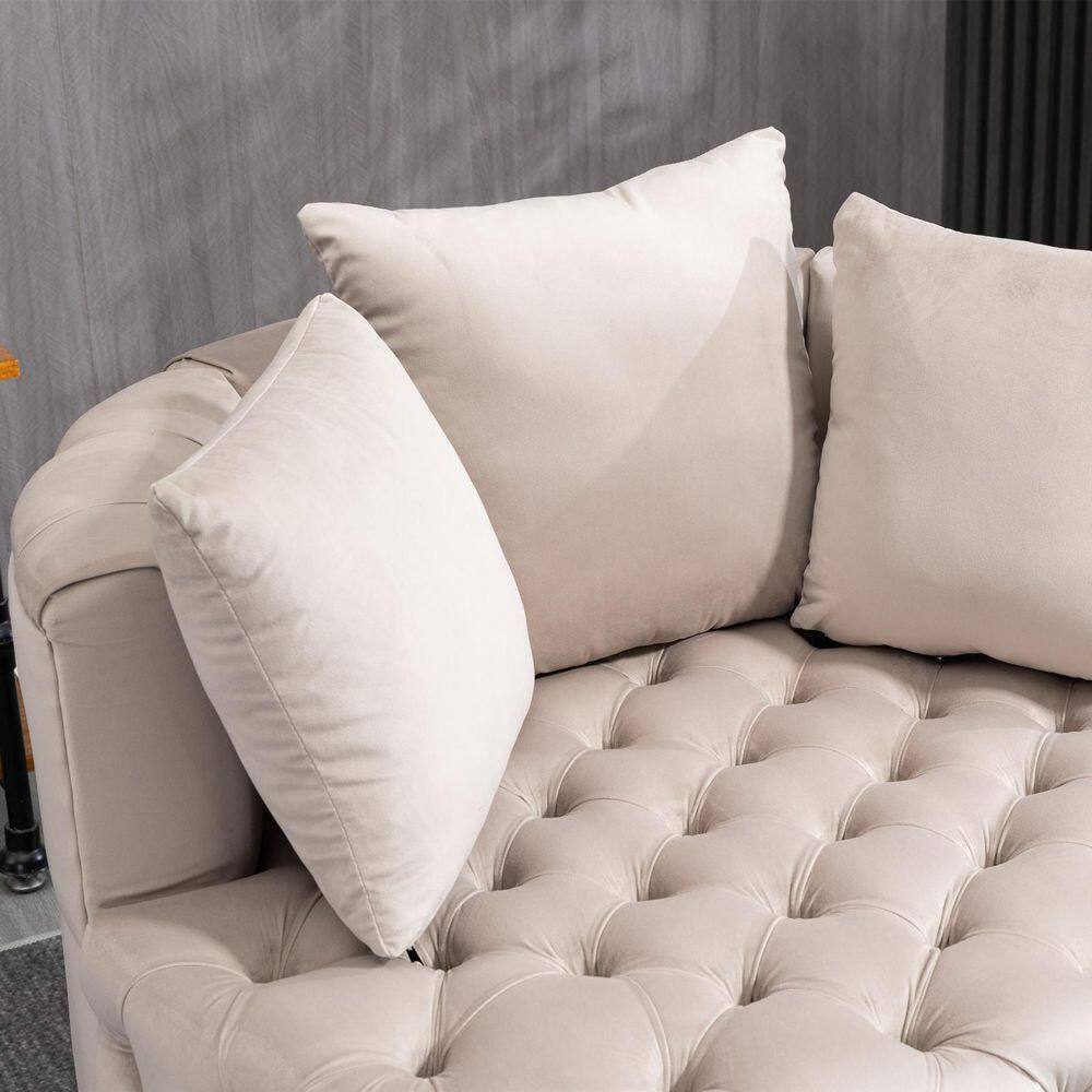 None Modern Beige Velvet Leisure Classical Barrel Chair with Wooden Legs