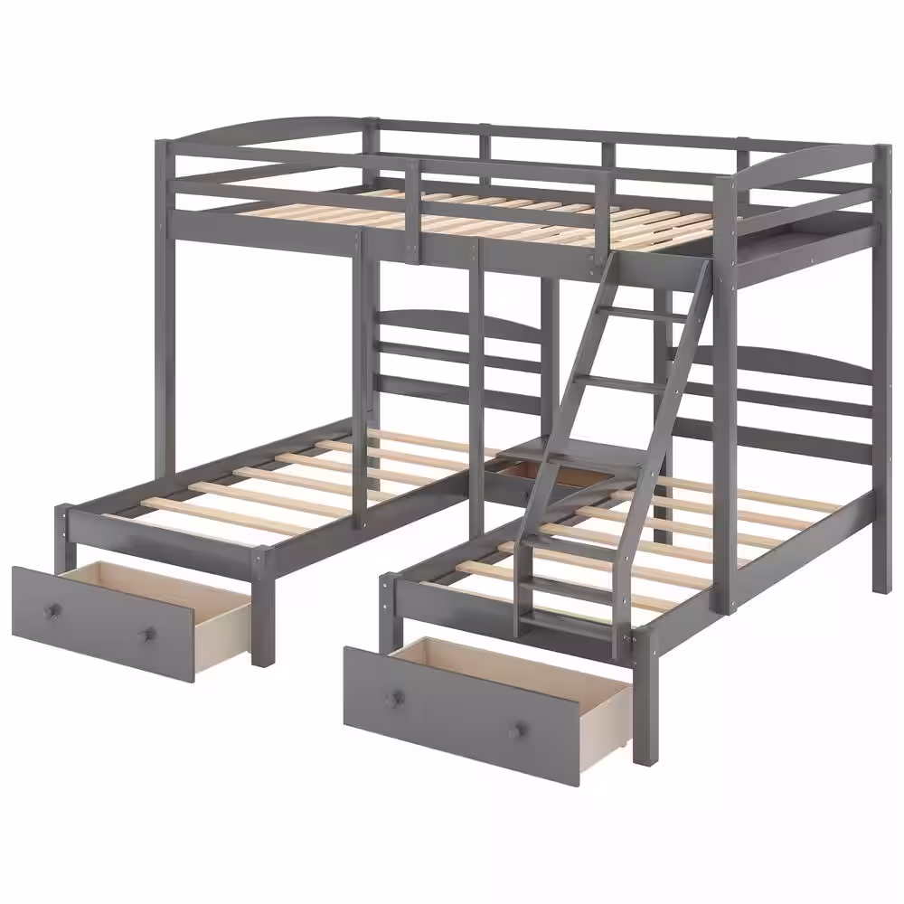 Harper & Bright Designs Full Over Twin Wood Triple Bunk Bed with Drawers