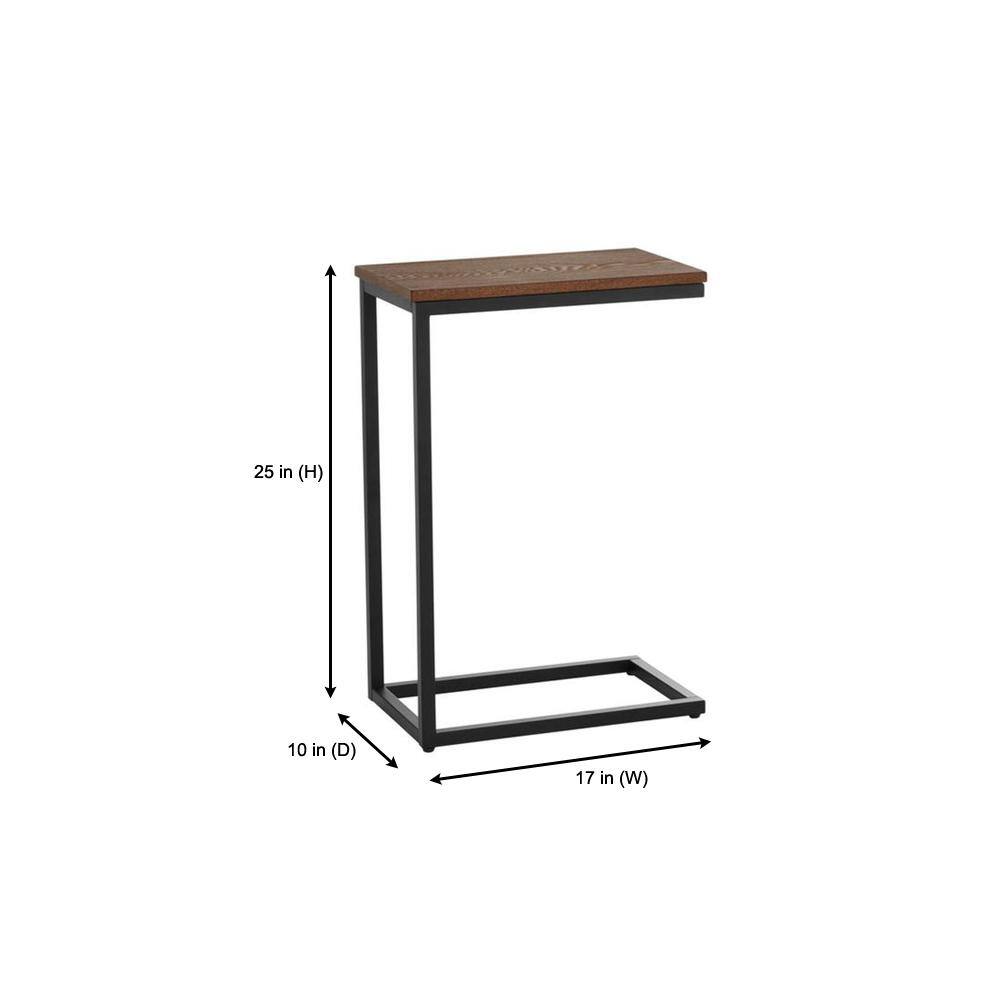 StyleWell Donnelly Black C-Shaped Side Table with Haze Wood Top