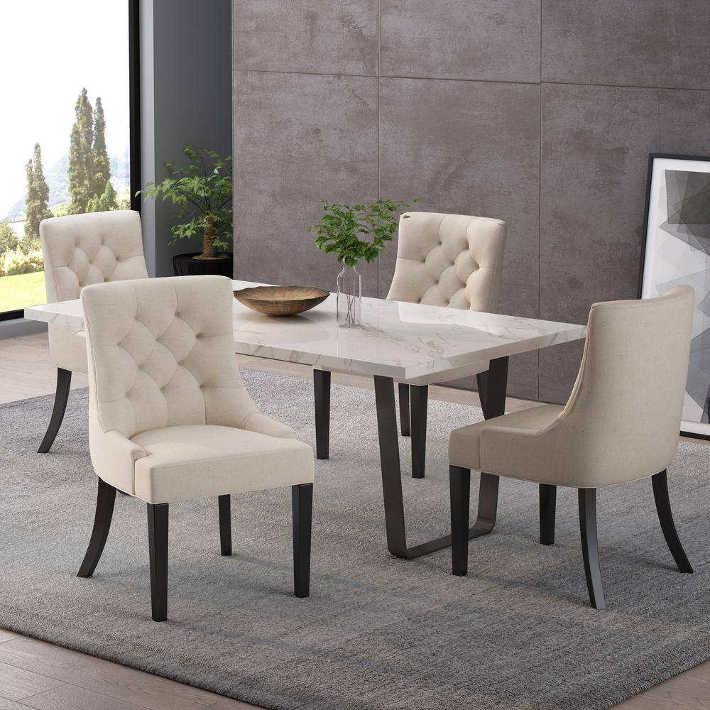 Noble House Hayden Beige Upholstered Dining Chairs (Set of 4)
