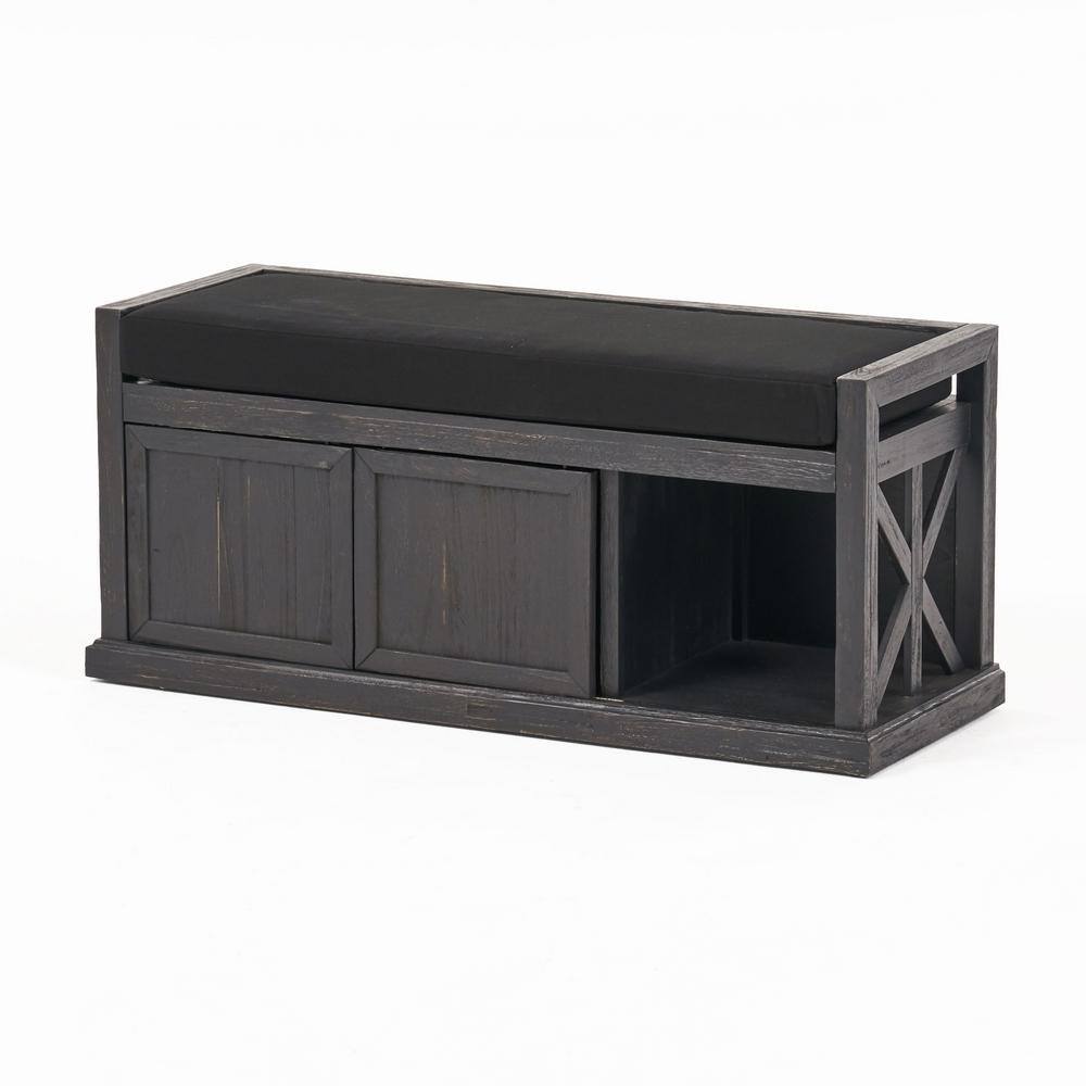 Noble House Cantebella Black Bench with Upholstered (19 in. x 43.25 in. x 15.75 in.)