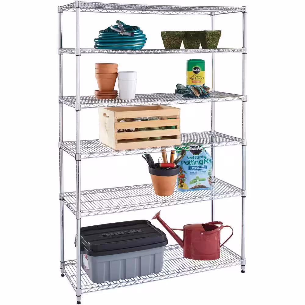 HDX 6-Tier Commercial Grade Heavy Duty Steel Wire Shelving Unit in Chrome (48 in. W x 72 in. H x 18 in. D)