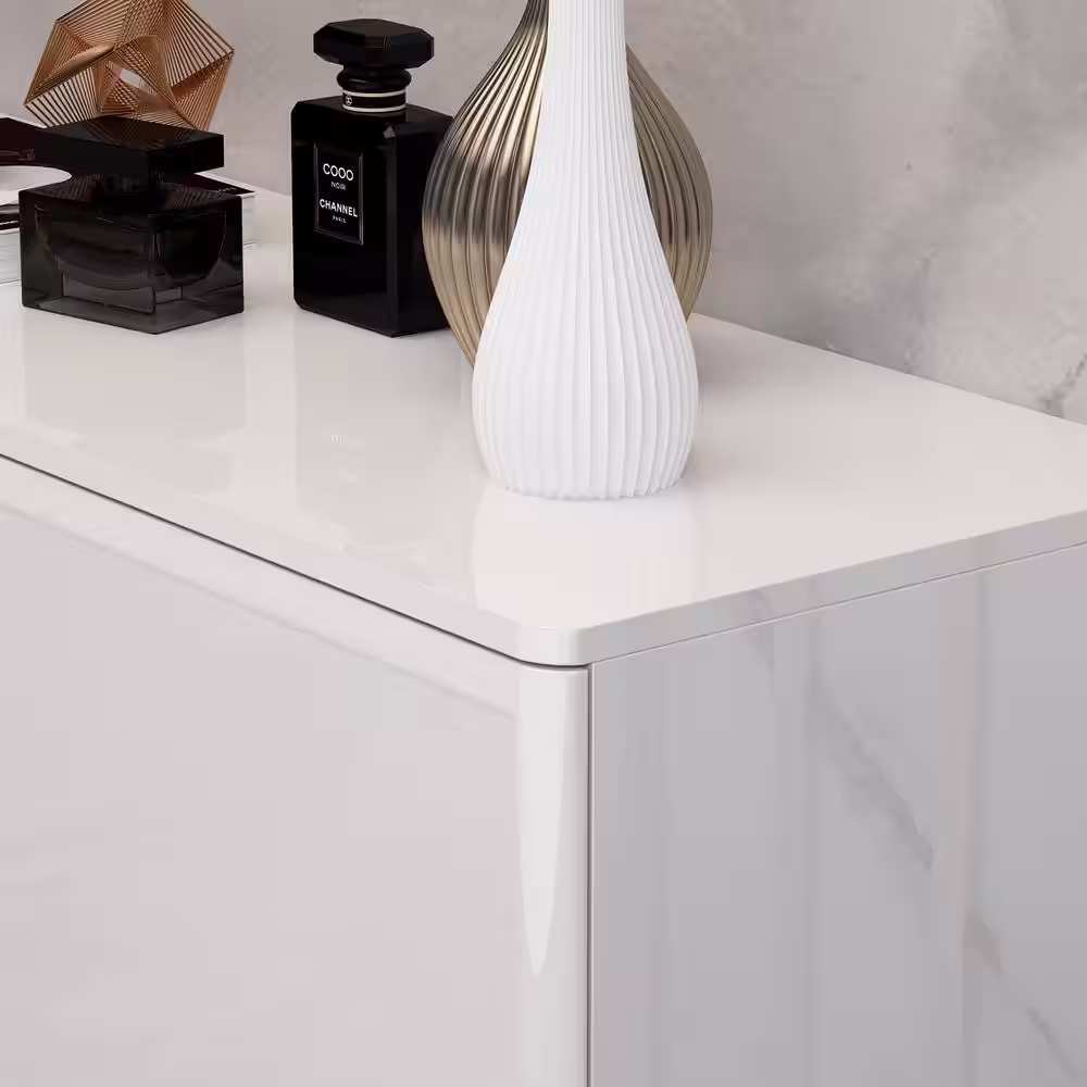 FUFU&GAGA 70.8 in. W x 14.5 in. D x17.3 in. H, White Smooth Finished Wooden Table up to 75 in. with 4-Drawers and 1 Shelf