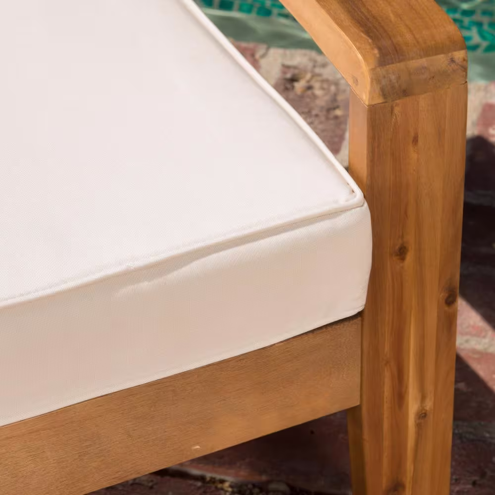 Noble House Grenada Teak 4-Piece Wood Patio Conversation Set with Beige Cushions