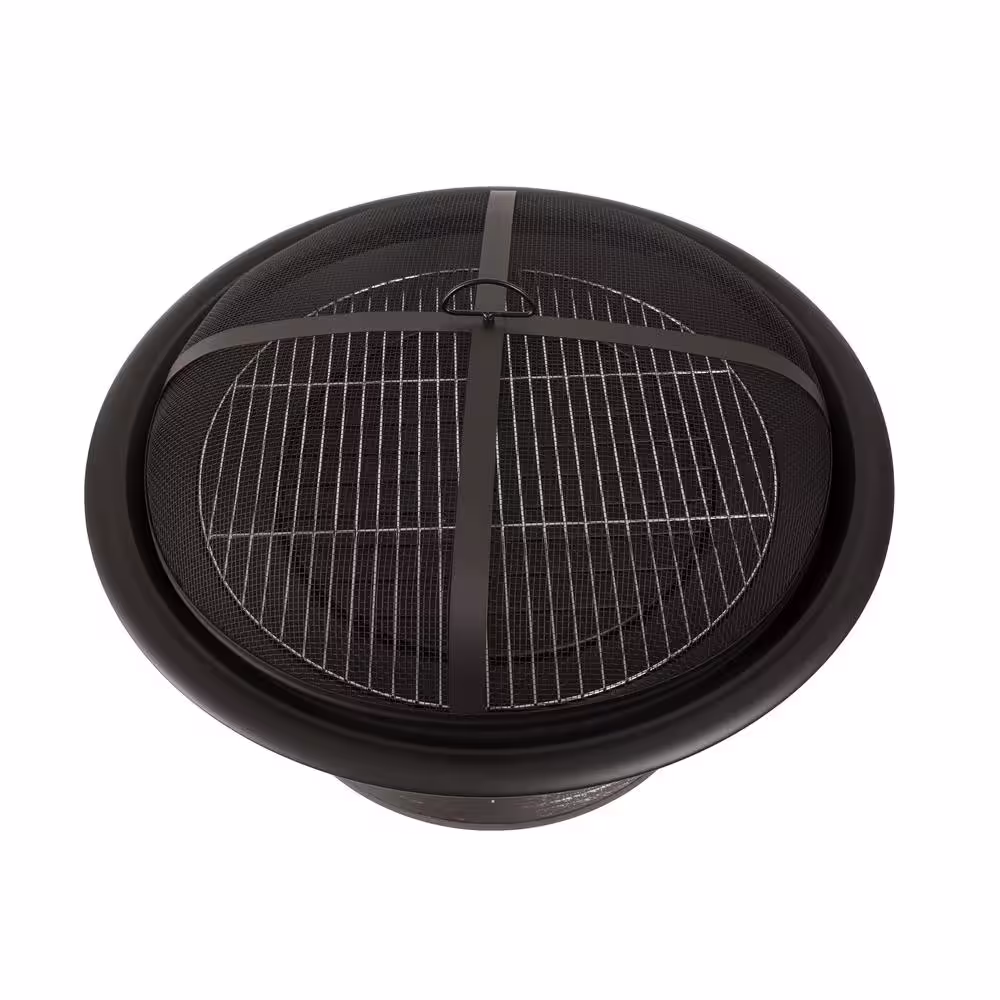 Pleasant Hearth Palmetto 30 in. x 19 in. Round Steel Wood Fire Pit in Rubbed Bronze with Cooking Grid