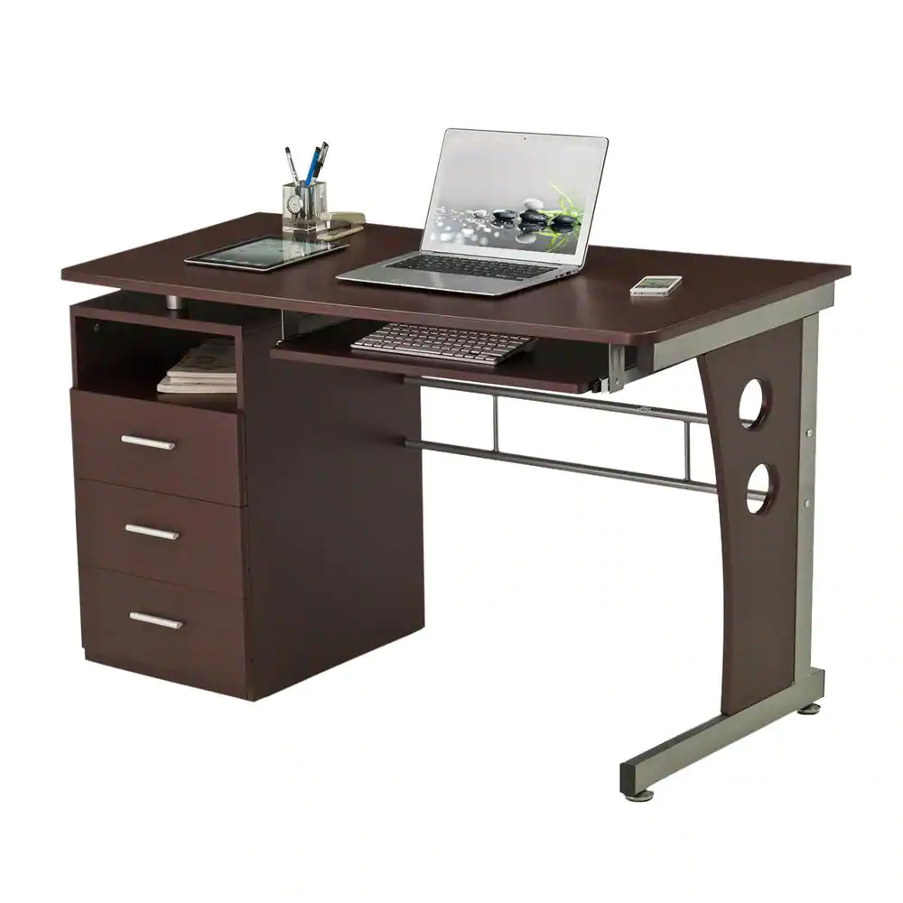 TECHNI MOBILI 48 in. Rectangular Chocolate 3 Drawer Computer Desk with Keyboard Tray