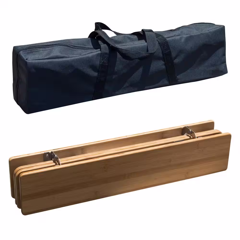 AmeriHome 25.75 in. x 17 in. Adjustable Height Folding Bamboo Wood Table with Carry Bag