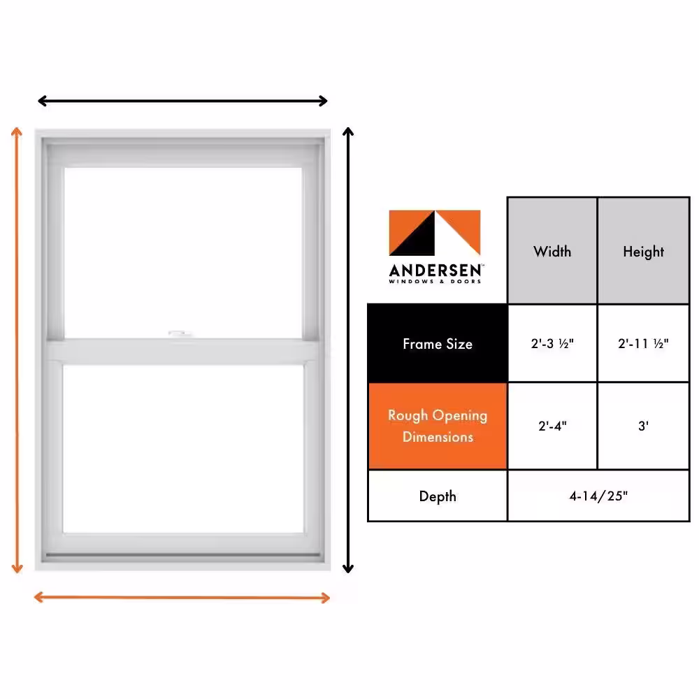 Andersen 27-1/2 in. x 35-1/2 in. 200 Series White Double-Hung Clad Wood Window with White Interior, Low-E Glass & White Hardware