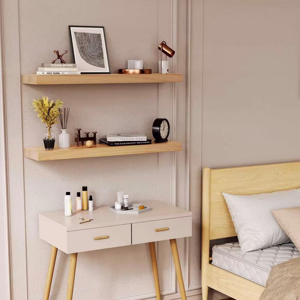 None 30 in. W x 6.7 in. D Nature Floating Decorative Wall Shelf Set of 2