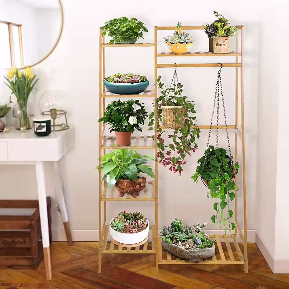 None Brown Bamboo Garment Clothes Rack 31.7 in. W x 55.1 in. H