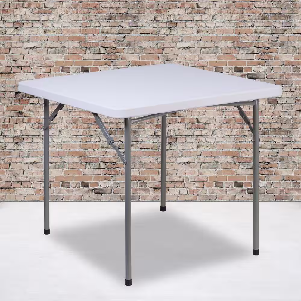 None 33.75 in. Granite White Plastic Tabletop Metal Frame Folding Table