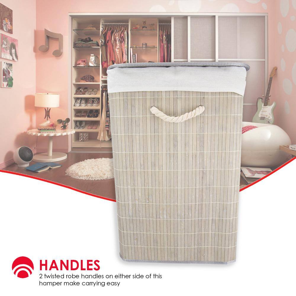 Home Basics Rectangular Grey Bamboo Laundry Hamper