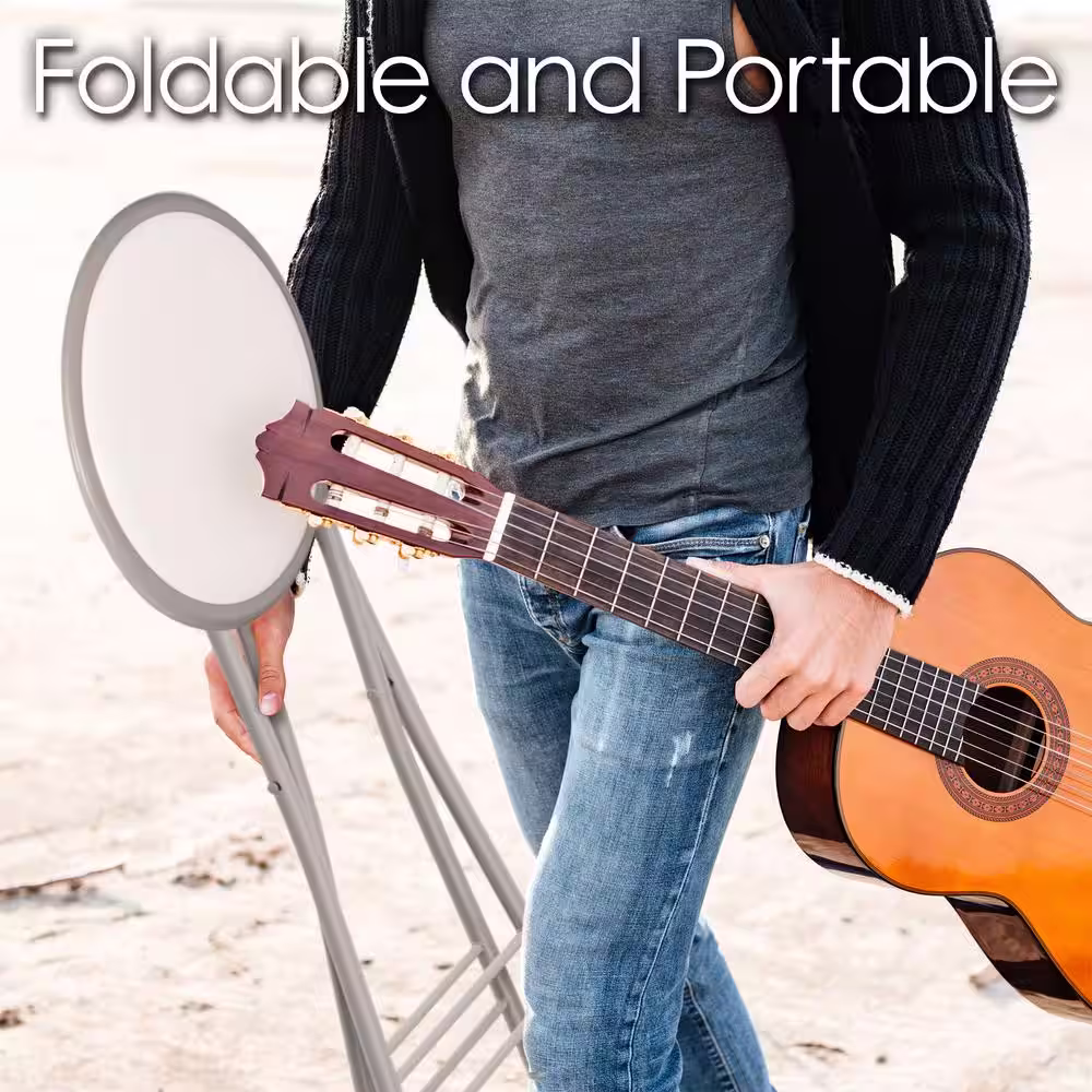 None 24 in. Black Round Metal Folding Stool with 300 lbs. Capacity - Folding Chair